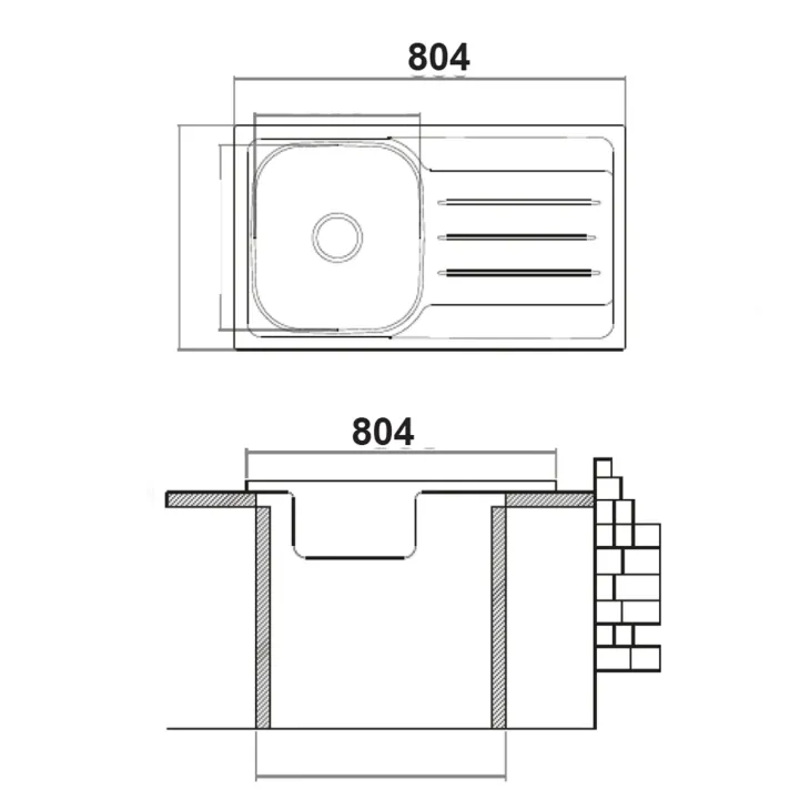 Lavello da incasso 80x50cm 1 vasca sinistra acciaio inox con gocciolatoio Asilcrome