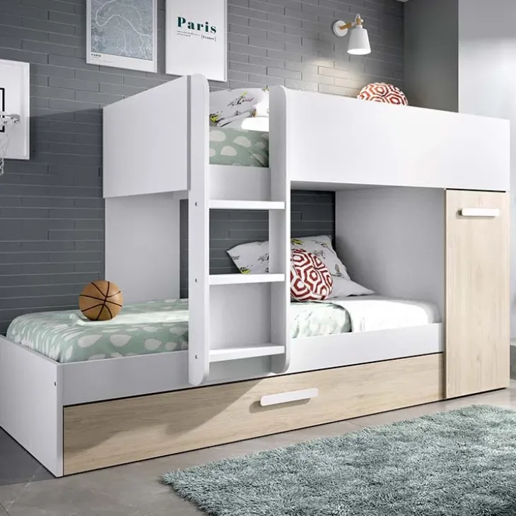 Letto a castello con armadio 244x126cm bianco rovere 3 letti Damian