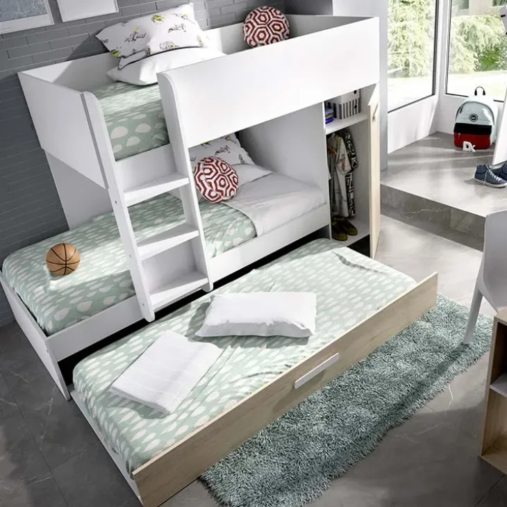 Letto a castello con armadio 244x126cm bianco rovere 3 letti Damian
