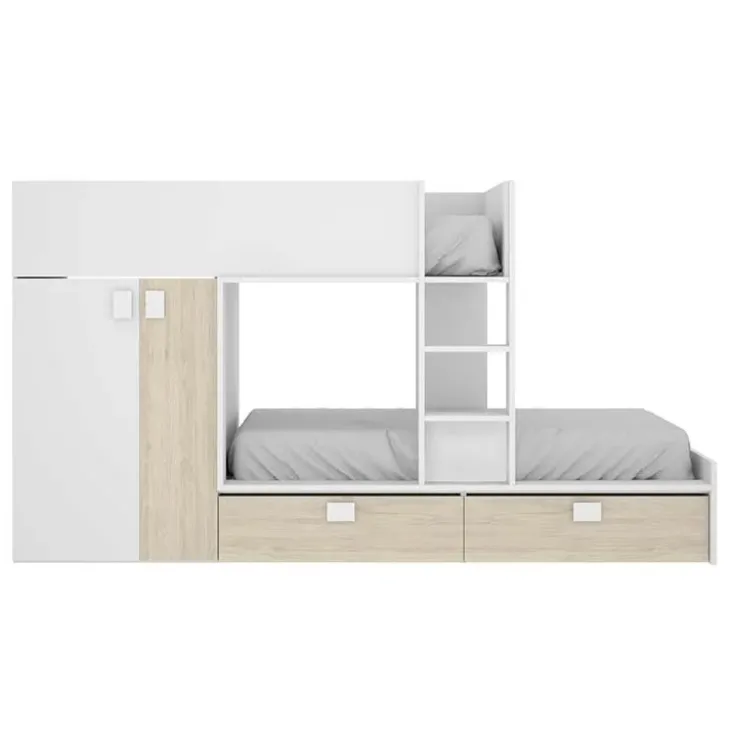Letto a castello con armadio 275x106cm bianco rovere Clark