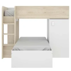 Letto a castello per bambini con armadio 255x112cm rovere bianco Sole