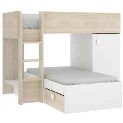 Letto a castello per bambini con armadio 255x112cm rovere bianco Sole