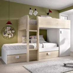 Letto a castello per bambini con armadio 255x112cm rovere bianco Sole