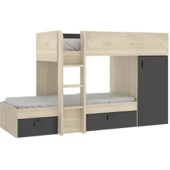 Letto a castello per bambini con armadio 255x112cm rovere grafite Sole