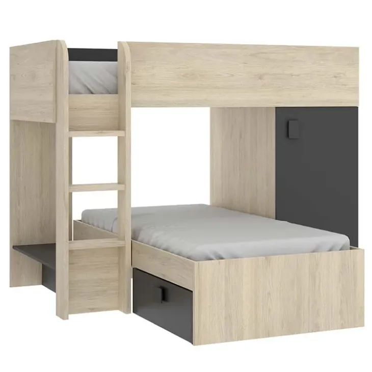 Letto a castello per bambini con armadio 255x112cm rovere grafite Sole
