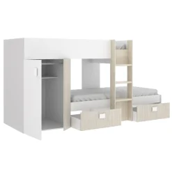 Letto a castello per bambini con armadio 271x111cm rovere bianco Pooh