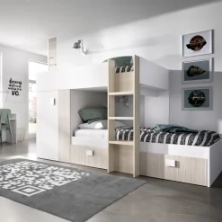 Letto a castello per bambini con armadio 271x111cm rovere bianco Pooh