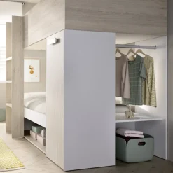 Letto a castello per bambini con armadio 246x112cm rovere bianco Simpy