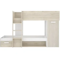 Letto a castello per bambini con armadio 246x112cm rovere bianco Simpy
