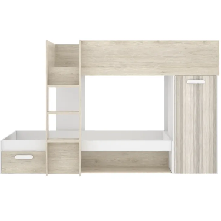 Letto a castello per bambini con armadio 246x112cm rovere bianco Simpy