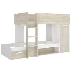 Letto a castello per bambini con armadio 246x112cm rovere bianco Simpy