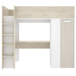 Letto a castello per bambini con scrivania e armadio 205x112cm rovere bianco Lenny