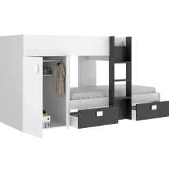 Letto a castello per bambini con armadio 271x111cm nero bianco Pooh
