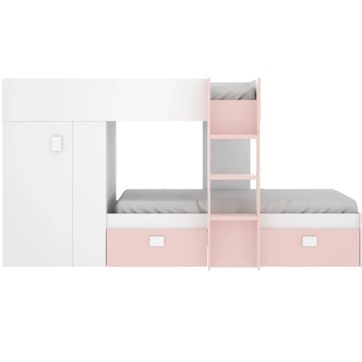 Letto a castello per bambini con armadio 271x111cm rosa bianco Pooh