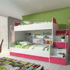 Letto a castello per bambini 254x120cm bianco rosa Enrico Gihome®