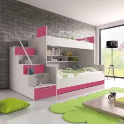 Letto a castello per bambini 254x120cm bianco rosa Enrico Gihome®