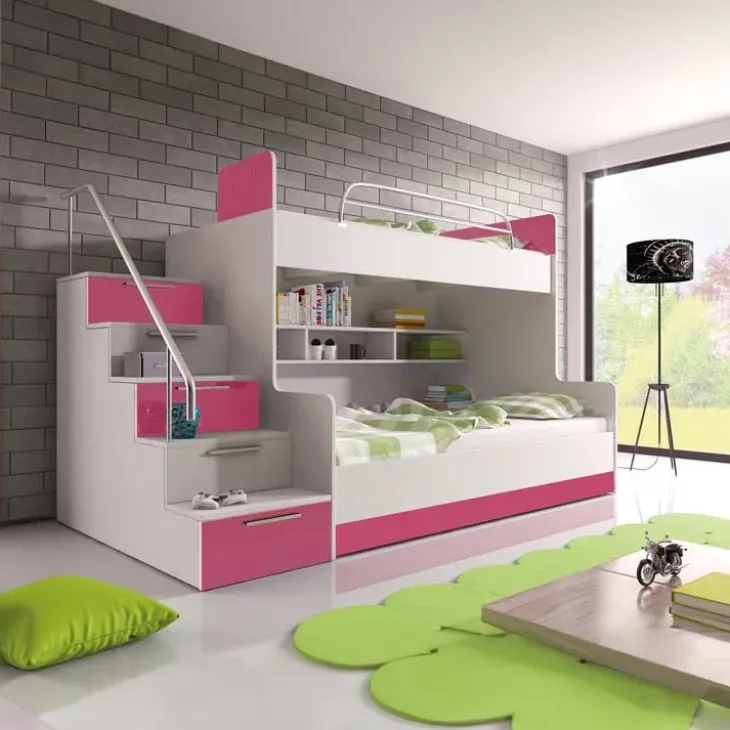 Letto a castello per bambini 254x120cm bianco rosa Enrico Gihome®
