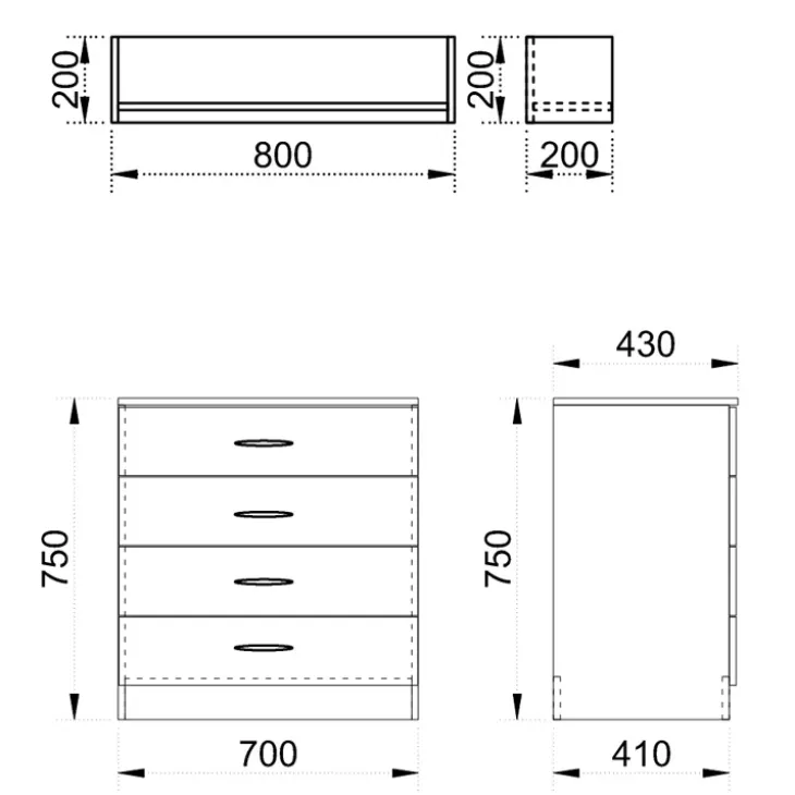 Letto a castello 205x96cm con cassettiera e mensola rovere Lorenzo Gihome®