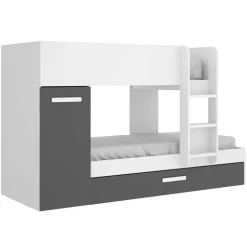 Letto a castello 90x190 con armadio 244x126cm bianco grafite 3 letti Damian