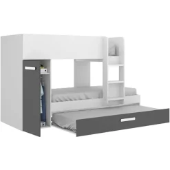 Letto a castello 90x190 con armadio 244x126cm bianco grafite 3 letti Damian