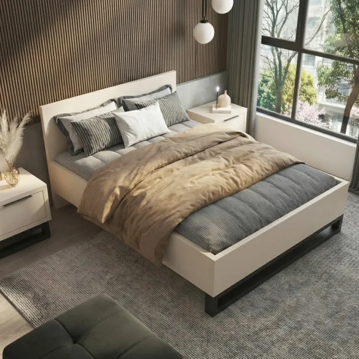 Letto alla francese 140x200cm beige cashmere Petra