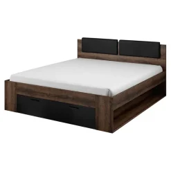 Letto alla francese 140x200cm con cassettone e vani laterali rovere scuro nero lucido Cortina Gihome®