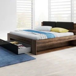 Letto alla francese 140x200cm con cassettone e vani laterali rovere scuro nero lucido Cortina Gihome®