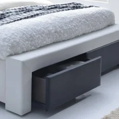 Letto alla francese 140x200cm con cassetti in ecopelle bianco nero Gallipoli Gihome®