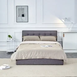 Letto alla francese 140x200cm con contenitore imbottito in tessuto grigio Foser Gihome®