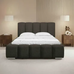 Letto alla francese 140x200 cm con rete contenitore imbottito tessuto bouclé nero Cometa