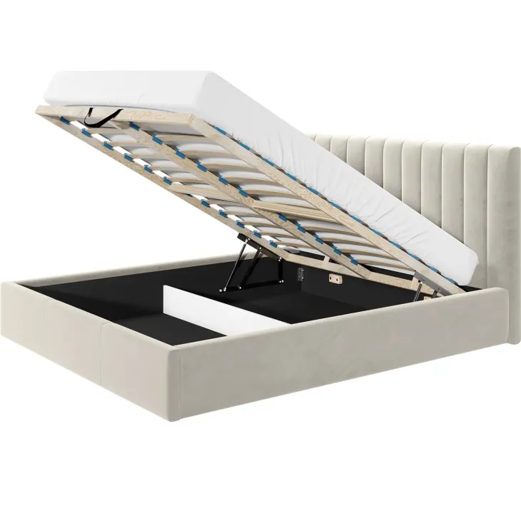 Letto alla francese 140x200 cm con rete contenitore imbottito beige Orione