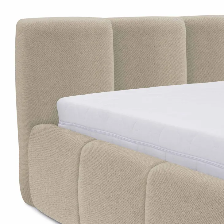 Letto alla francese 140x200cm con rete contenitore imbottito beige Aluna