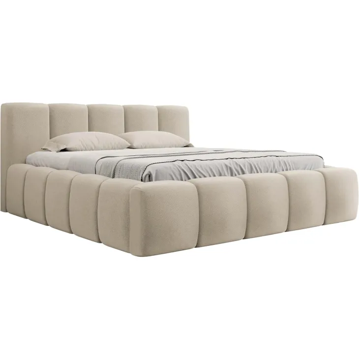 Letto alla francese 140x200cm con rete contenitore imbottito beige Aluna