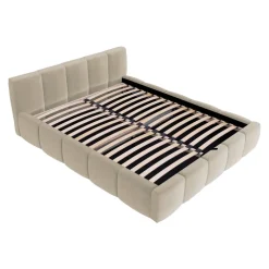 Letto alla francese 140x200cm con rete contenitore imbottito beige Aluna