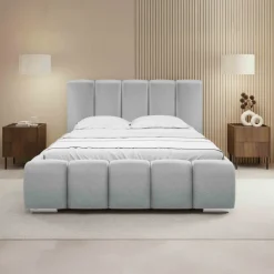 Letto alla francese 140x200 cm con rete contenitore imbottito grigio chiaro Cometa