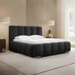 Letto alla francese 140x200 cm con rete contenitore imbottito nero Cometa