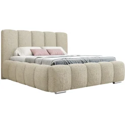 Letto alla francese 140x200 cm con rete contenitore imbottito tessuto bouclé beige Cometa