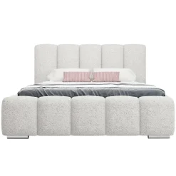 Letto alla francese 140x200 cm con rete contenitore imbottito tessuto bouclé bianco Cometa