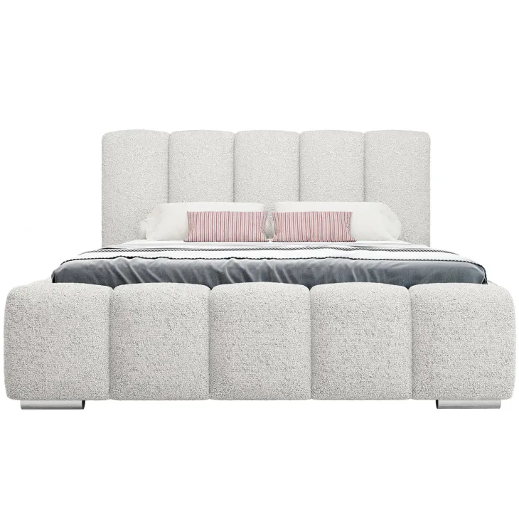 Letto alla francese 140x200 cm con rete contenitore imbottito tessuto bouclé bianco Cometa