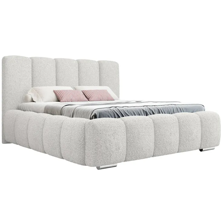 Letto alla francese 140x200 cm con rete contenitore imbottito tessuto bouclé bianco Cometa