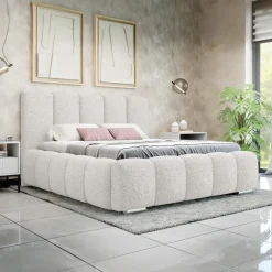 Letto alla francese 140x200 cm con rete contenitore imbottito tessuto bouclé bianco Cometa
