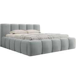 Letto alla francese 140x200cm con rete contenitore imbottito azzurro grigio Aluna