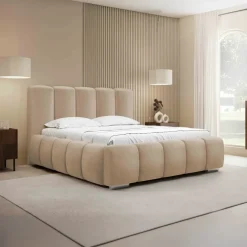 Letto alla francese 140x200 cm con rete contenitore imbottito beige scuro Cometa