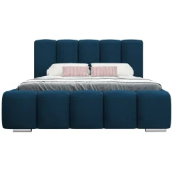 Letto alla francese 140x200 cm con rete contenitore imbottito blu scuro Cometa