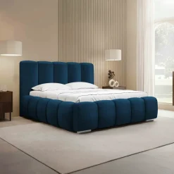 Letto alla francese 140x200 cm con rete contenitore imbottito blu scuro Cometa