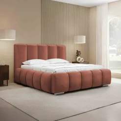 Letto alla francese 140x200 cm con rete contenitore imbottito rosso mattone Cometa