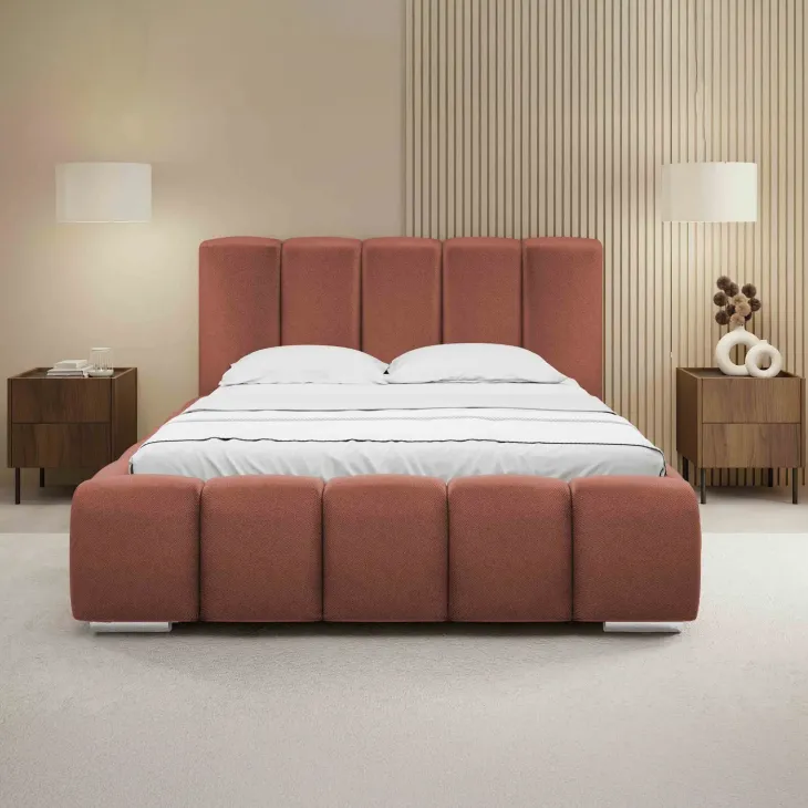Letto alla francese 140x200 cm con rete contenitore imbottito rosso mattone Cometa