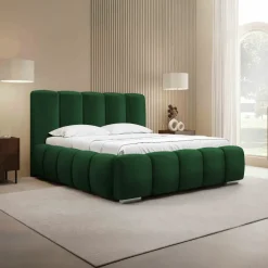 Letto alla francese 140x200 cm con rete contenitore imbottito verde scuro Cometa