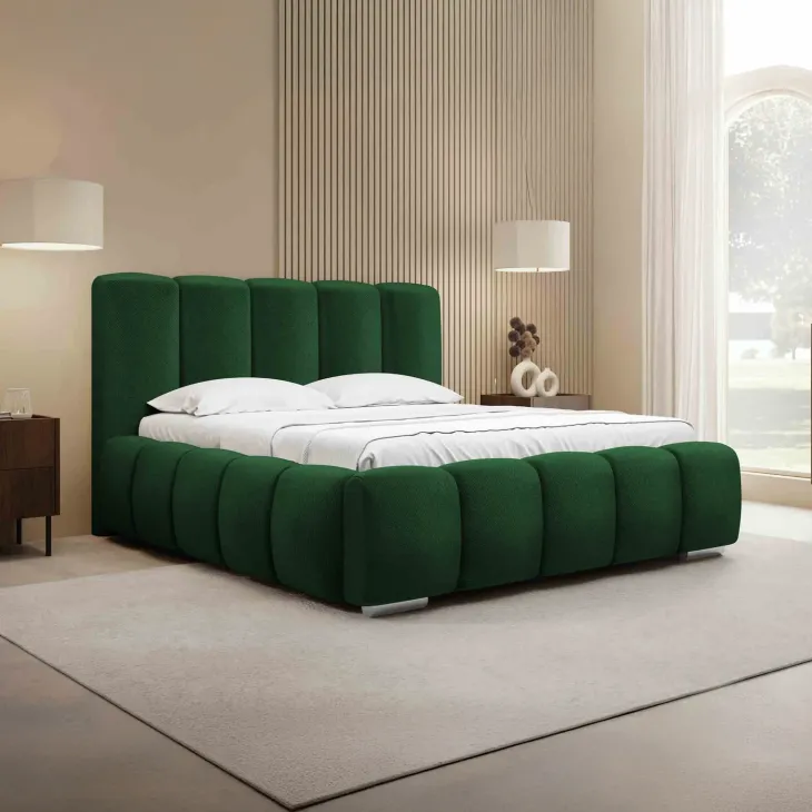 Letto alla francese 140x200 cm con rete contenitore imbottito verde scuro Cometa