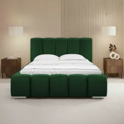 Letto alla francese 140x200 cm con rete contenitore imbottito verde scuro Cometa